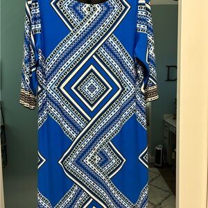 Elegant Blue Geometric Long Sleeve Dress